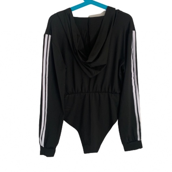 Striped Side Zip Front Hooded bodysuit - Picture 3 of 8